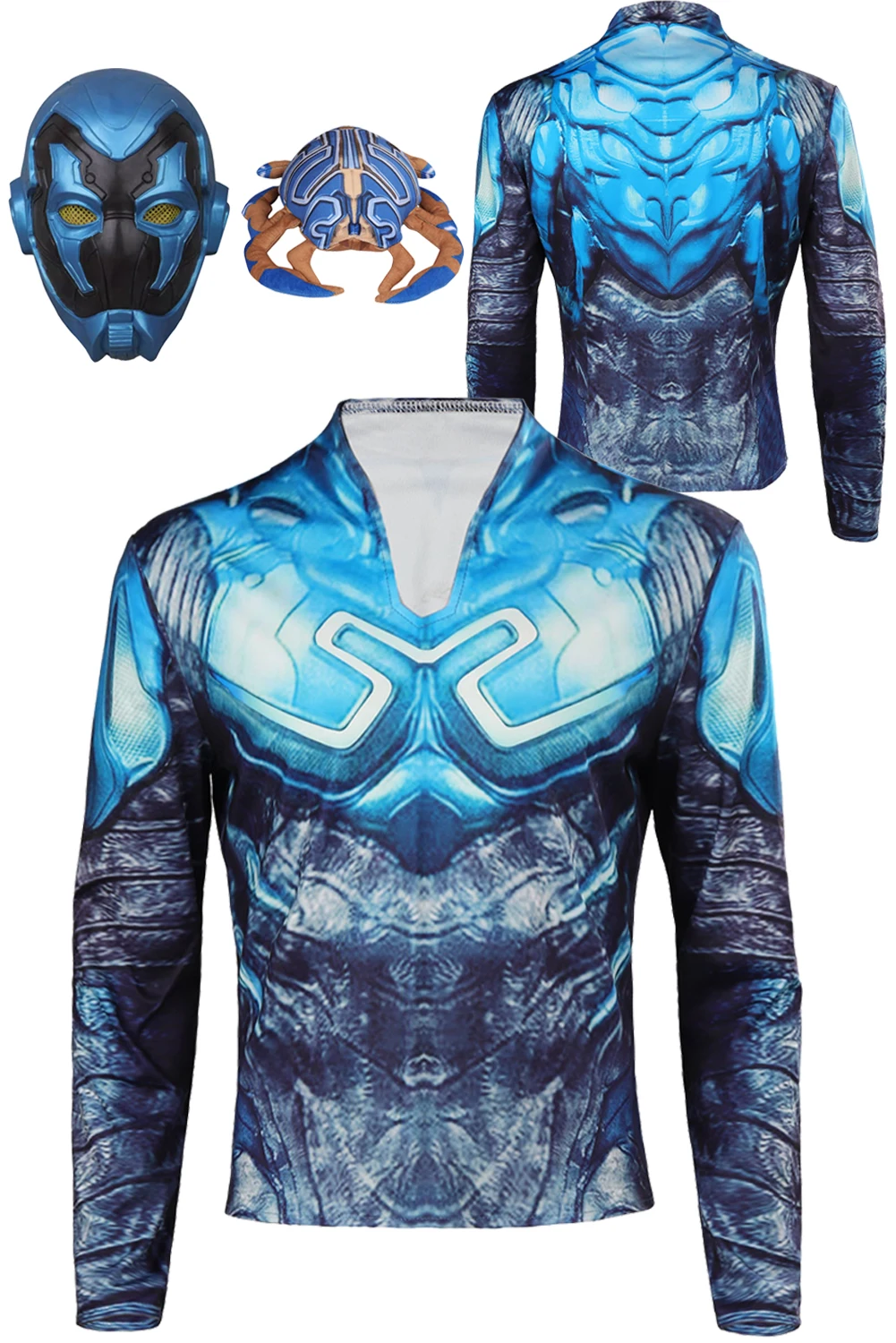 

Blue Cosplay Beetle Role Play T Shirt Mask Movie Male Superhero Disguise Adult Men Roleplay Male Fantasy Fancy Dress Party Cloth