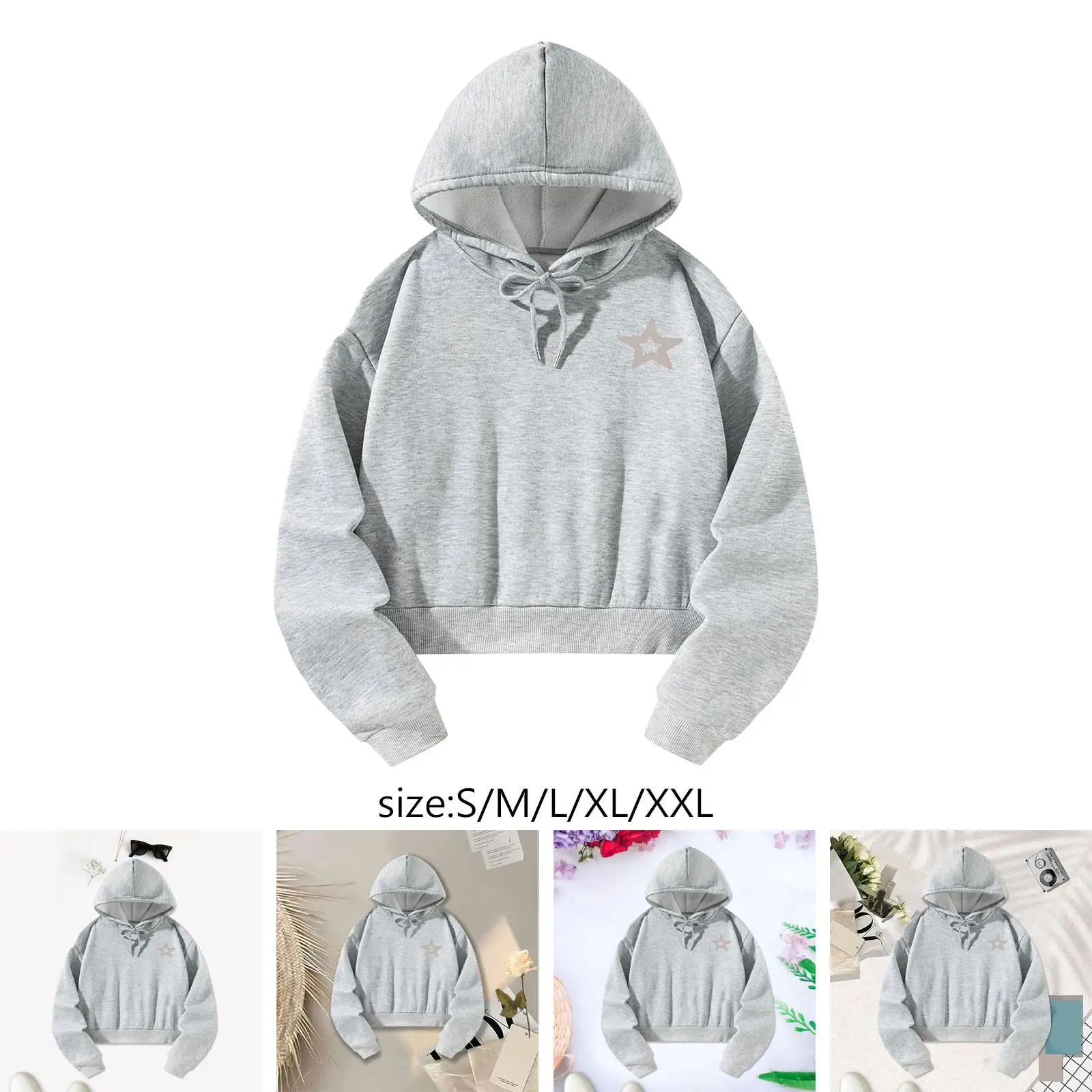 Women`s Hoodies Long Sleeve Cropped Sweatshirt Grey Gym Clothes Hooded Sweatshirt for Street Camping Outdoor Travel Daily Wear