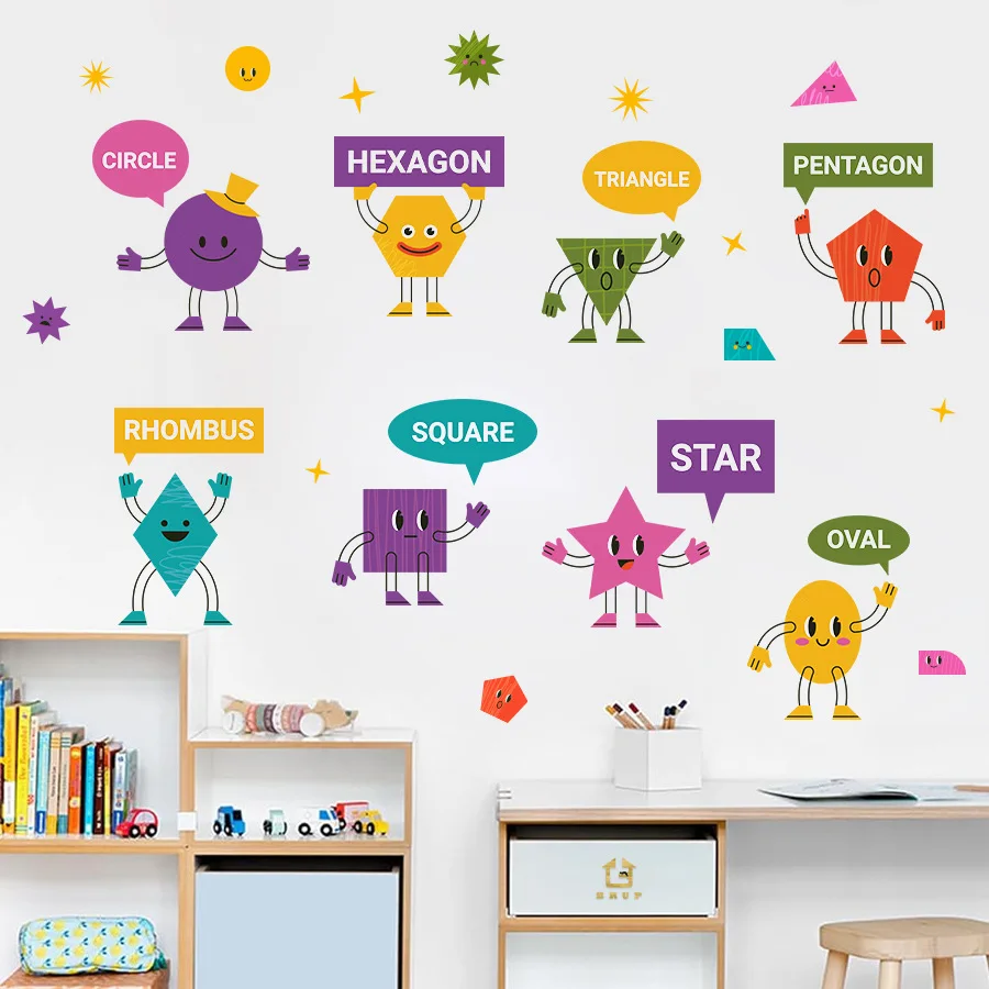 Cartoon Geometric Figure Wall Stickers - Self-Adhesive Anime Decals for Kids' Room, Bedroom & Nursery in Ins Style