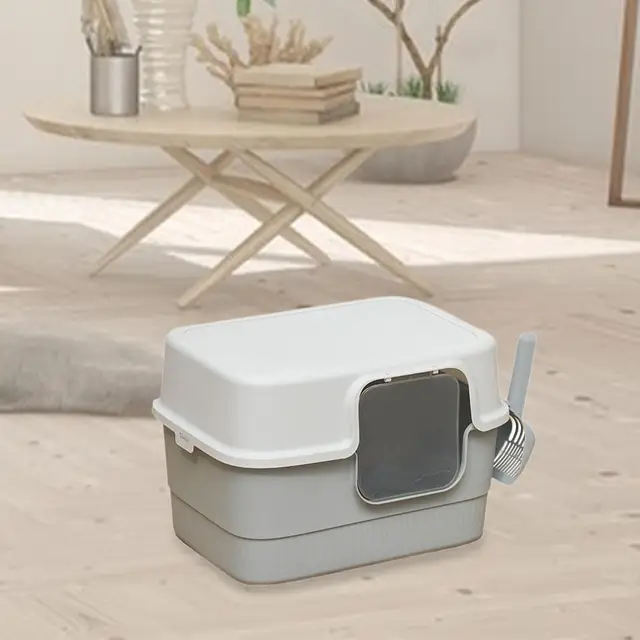Hooded Cat Litter Box with Lid Low Entry for Indoor Cats Large Cat Potty 4