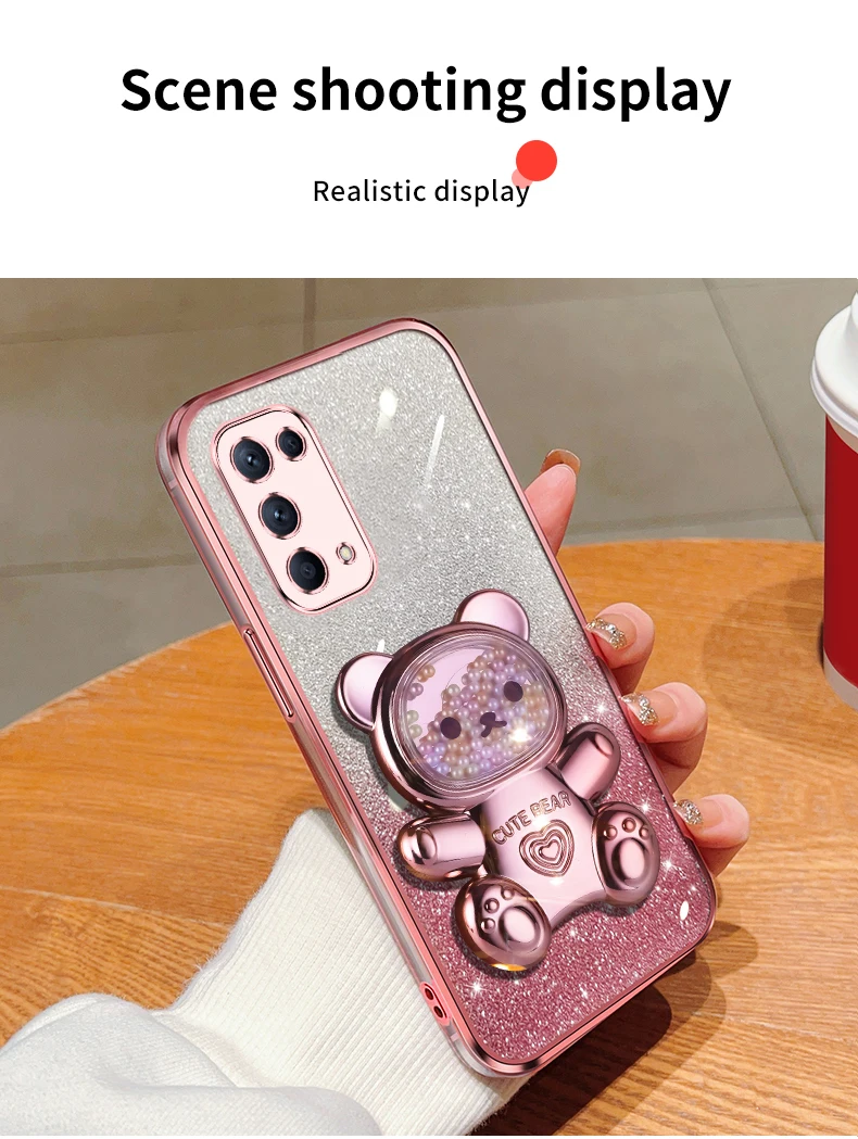 Quicksand Bear – coque de téléphone avec support à paillettes, étui pour Oppo 5 6 Pro 6pro Reno 4 4se 6z 5k 3 2 2z_voghion.com
