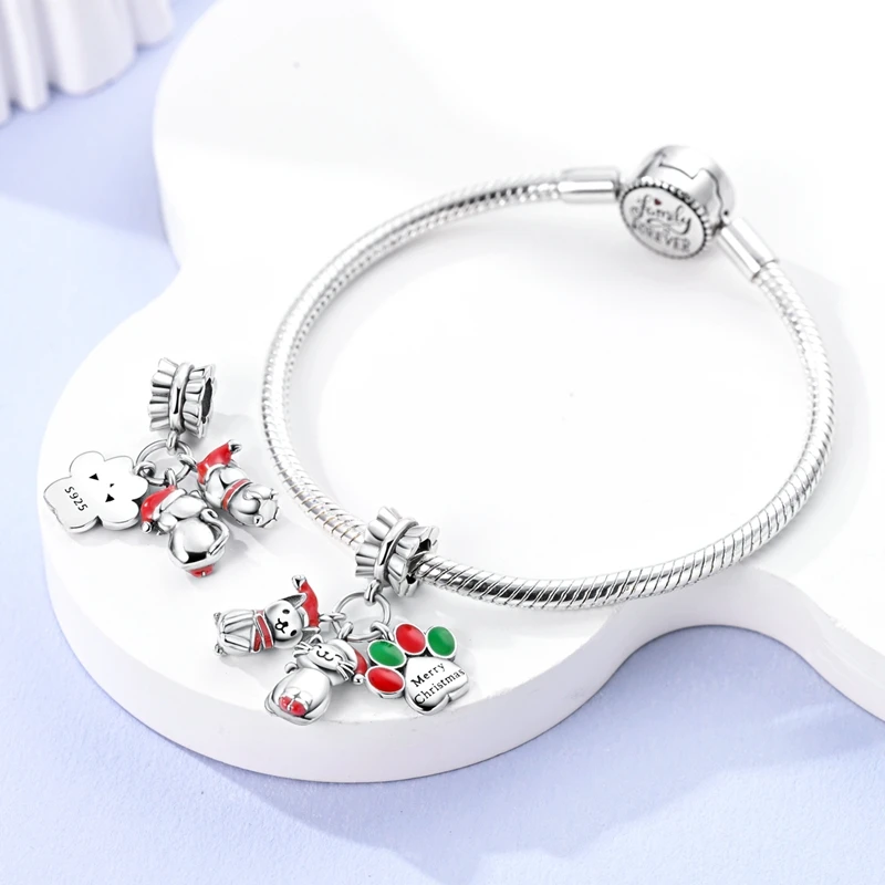 925 Sterling Silber Charms Winter Serie Perlen Schneemann Pinguin Anhänger Fit Frauen Original Armband Weihnachten DIY Schmuck Baumeln – Detail 34