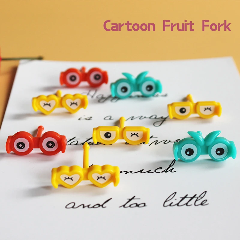 Fork Spoon Set Baby Cutlery 8pcs Cartoon Glasses Fruit Mini Children Snack Cake Dessert Toothpick Bento Lunches Party