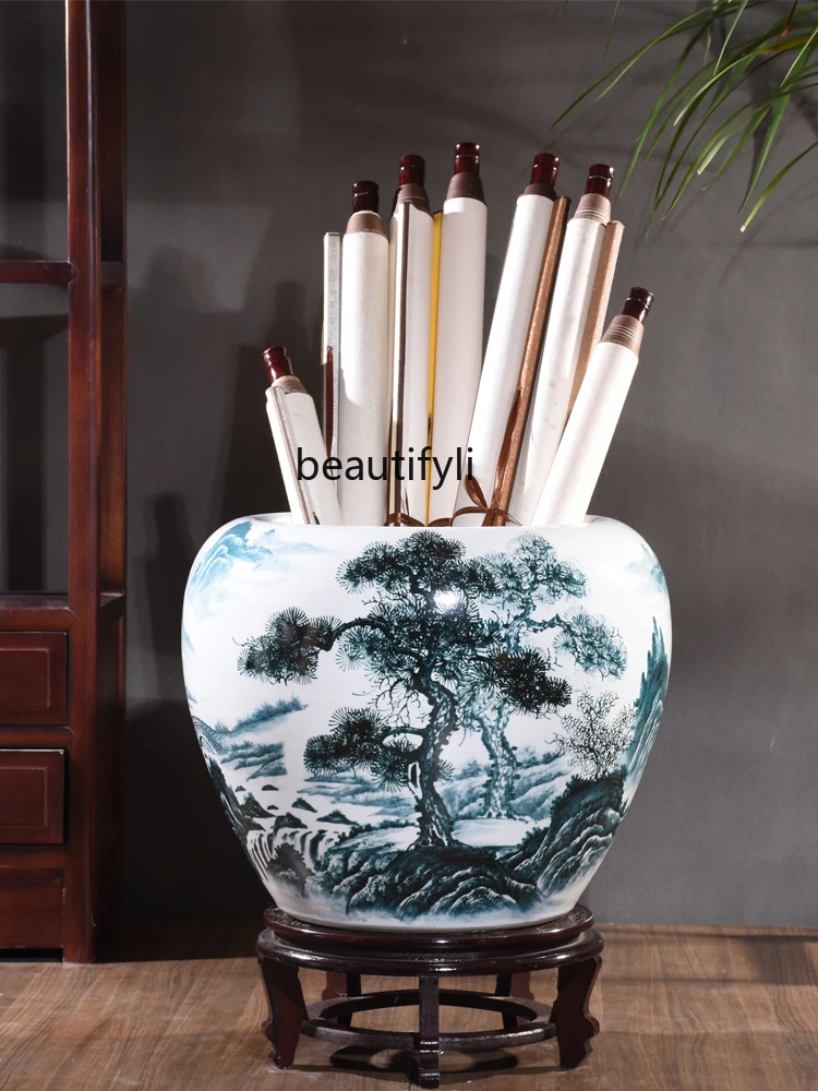 

Jingdezhen Ceramic Book Calligraphy and Painting Storage Cylinder Scroll Cylinder Chinese Study Floor Vase Decoration