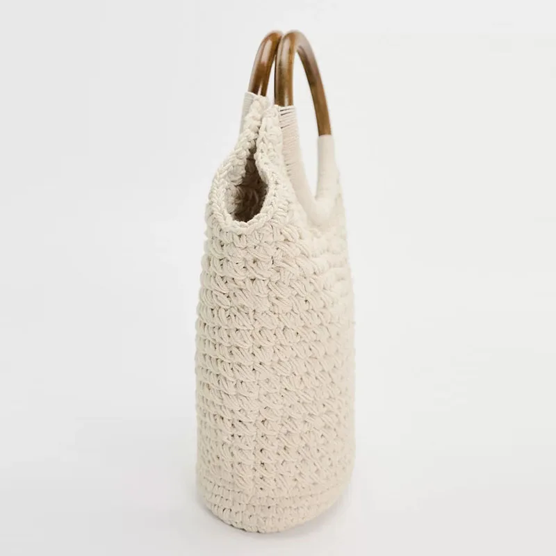 Women Hand Woven Shoulder Bag Solid Color Vacation Straw Handbag Hollow Woven Braid Bag Female Travel Commute Shoulder Bag