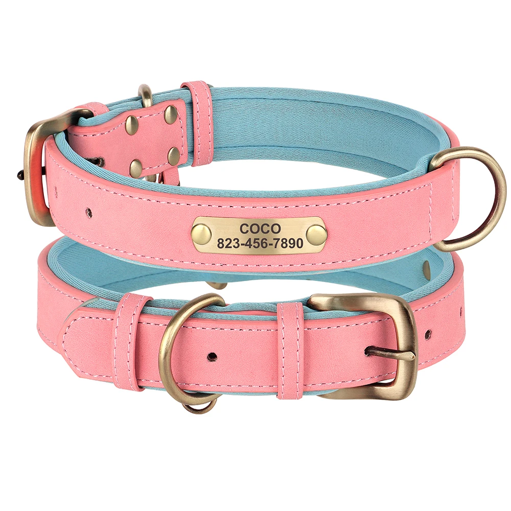 Customized PU Leather Dog Collar with Free Engraved Nameplate