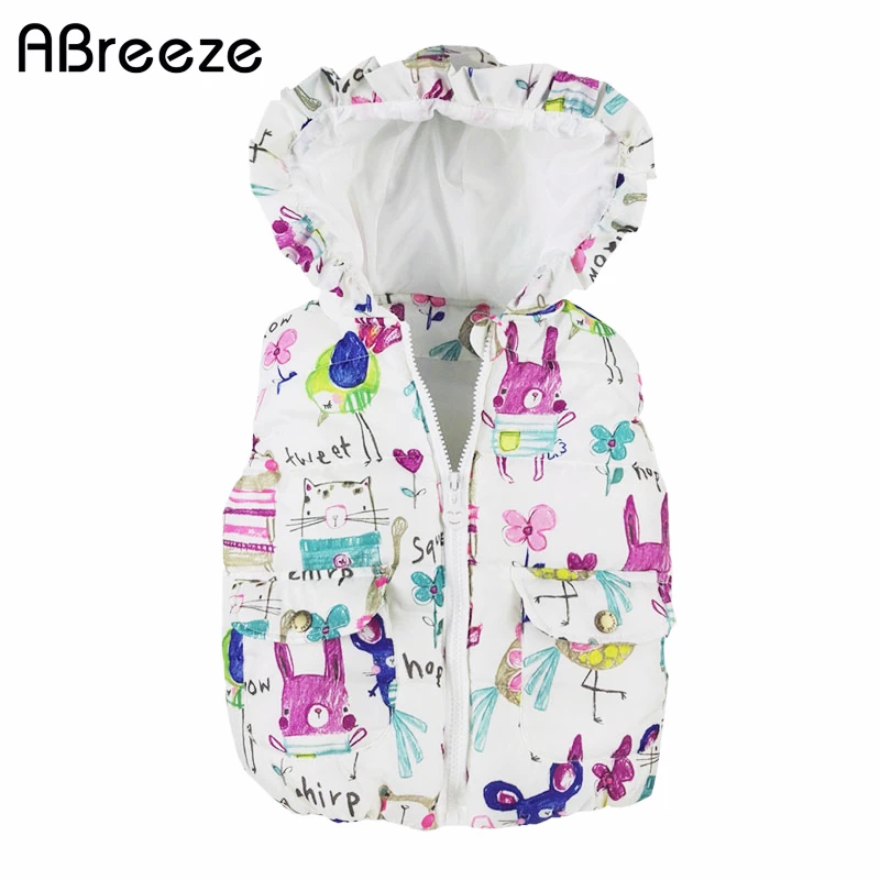 Autumn Winter Children Clothes New Girls Outerwear&Coats Animal Graffiti Hooded Girls Vest Jackets Baby Girl Warm Waistcoat