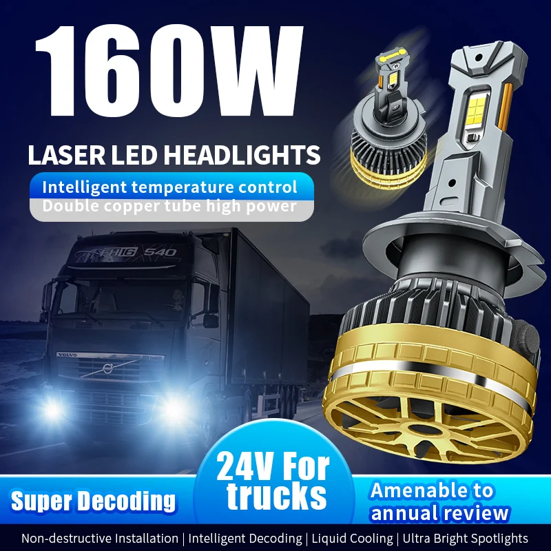 

24V 160W 69800LM H4 H7 Led Car Headlight Bulbs Double Copper Tube High Low Beam 6000K H1 H11 9005 9006 9012 Auto Headlight LED
