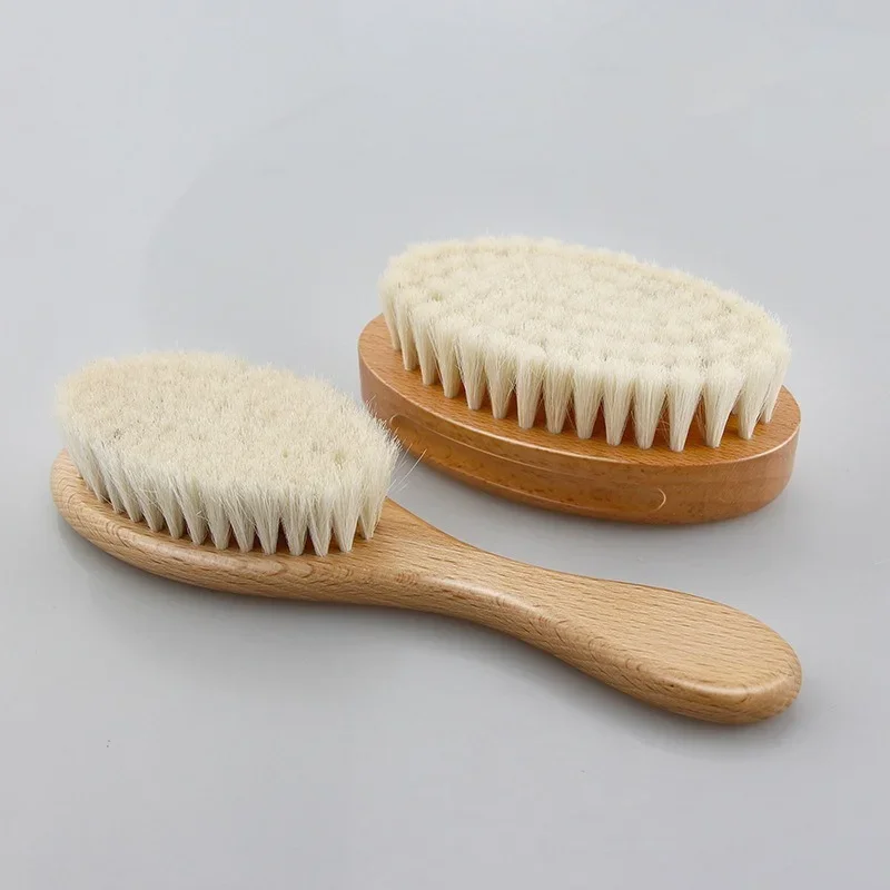New Baby Care Pure Natural Wool Baby Wooden Brush Comb Brush Baby Hairbrush Newborn Hair Brush Infant Comb Head Massager 4