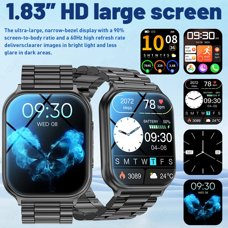 Neue LIGE 700mAh Smartwatch mit 1,83'' HD-Großbildschirm, Sprachassistent, mehreren Sportmodi und wasserdichter Ausstattung._voghion.com