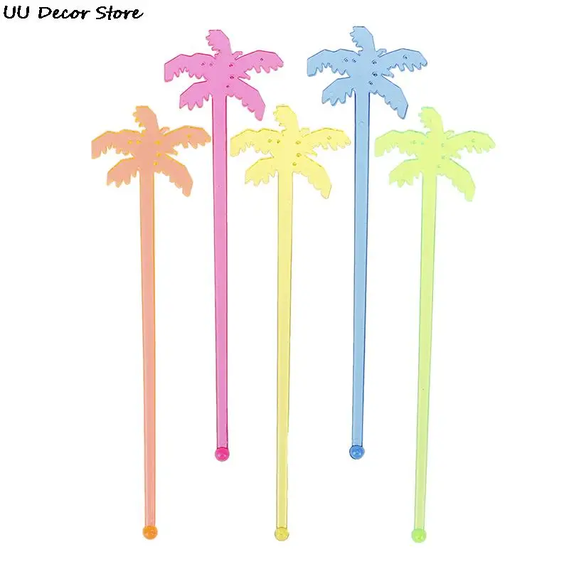 Plastic Night-club Drink/Wine Decor Coconut Tree Cocktail Swizzle Sticks Drink Stirrer Coffee Muddler Puddler 50pcs
