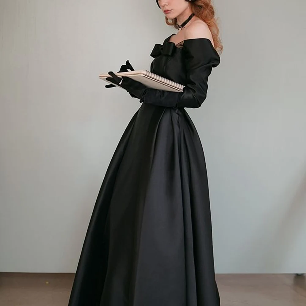 

OEING Square Collar Korea Garden Evening Dresses Short Sleeves Formal 프롬드레스 Floor Length Elegant Prom Gowns Party Women Bride