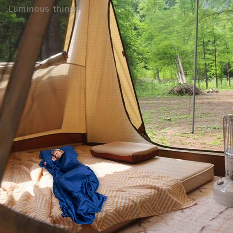Sleeping Bag Liner Silk Soft with Pillow Pocket Portable Lightweight Camping Travel Sheet for Hotels
