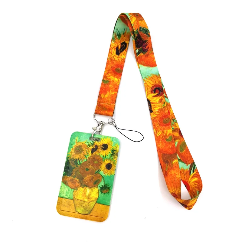 

Van gogh Sunflowers Oil Painting Fashion Lanyards Bus ID Name Work Card Holder Accessories Decorations Kids Gifts Art Strap