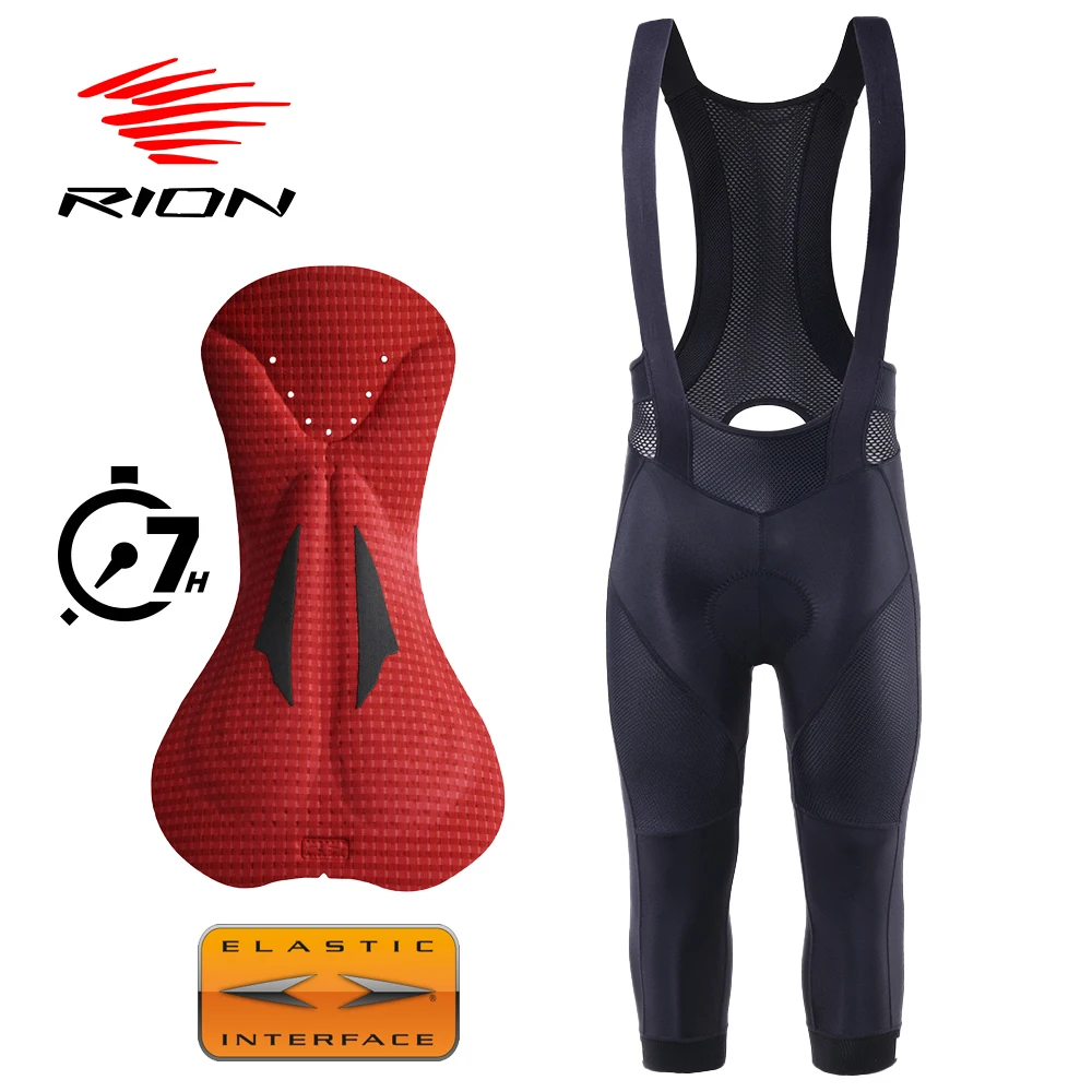 RION Men Cycling Bib Shorts Bicycle 3/4 Pants Mountain Bike MTB Tights Padded Biker Bibs Elastic Interface 7 Hours Male Clothes