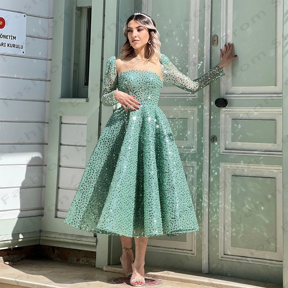 

Glitter Women's A-Line Evening Dresses Elegant Square Neck Princess Prom Gowns Cocktail Formal Beach Party Vestidos De Fiesta