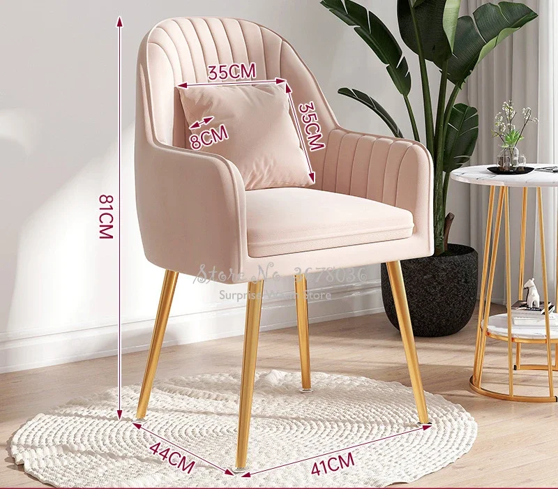Dining Chair Light Luxury Makeup Chair Soft Backrest Seat Home Bedroom Stool Wrought Iron Dressing Chair Comfortable Dining Furniture