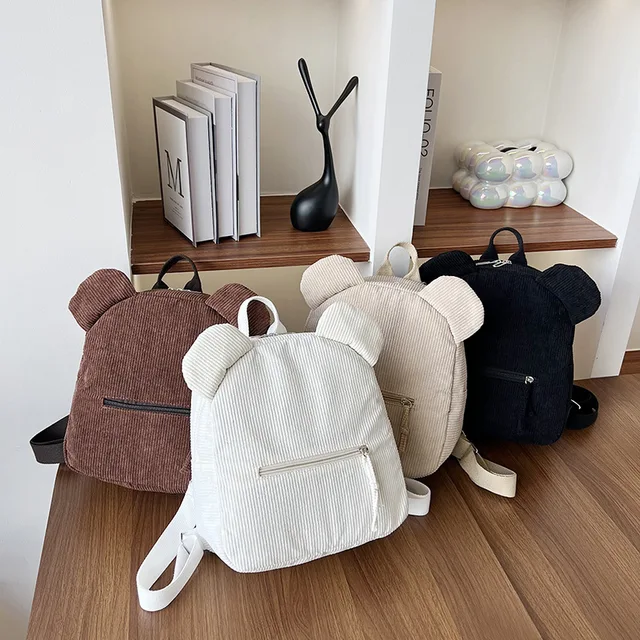 Cute Bear Ear Fleece Backpack for Girls, 1Pcs Warm Lambswool Small Daypack, Kids Casual School Bag Rucksack for Travel Shopping 2