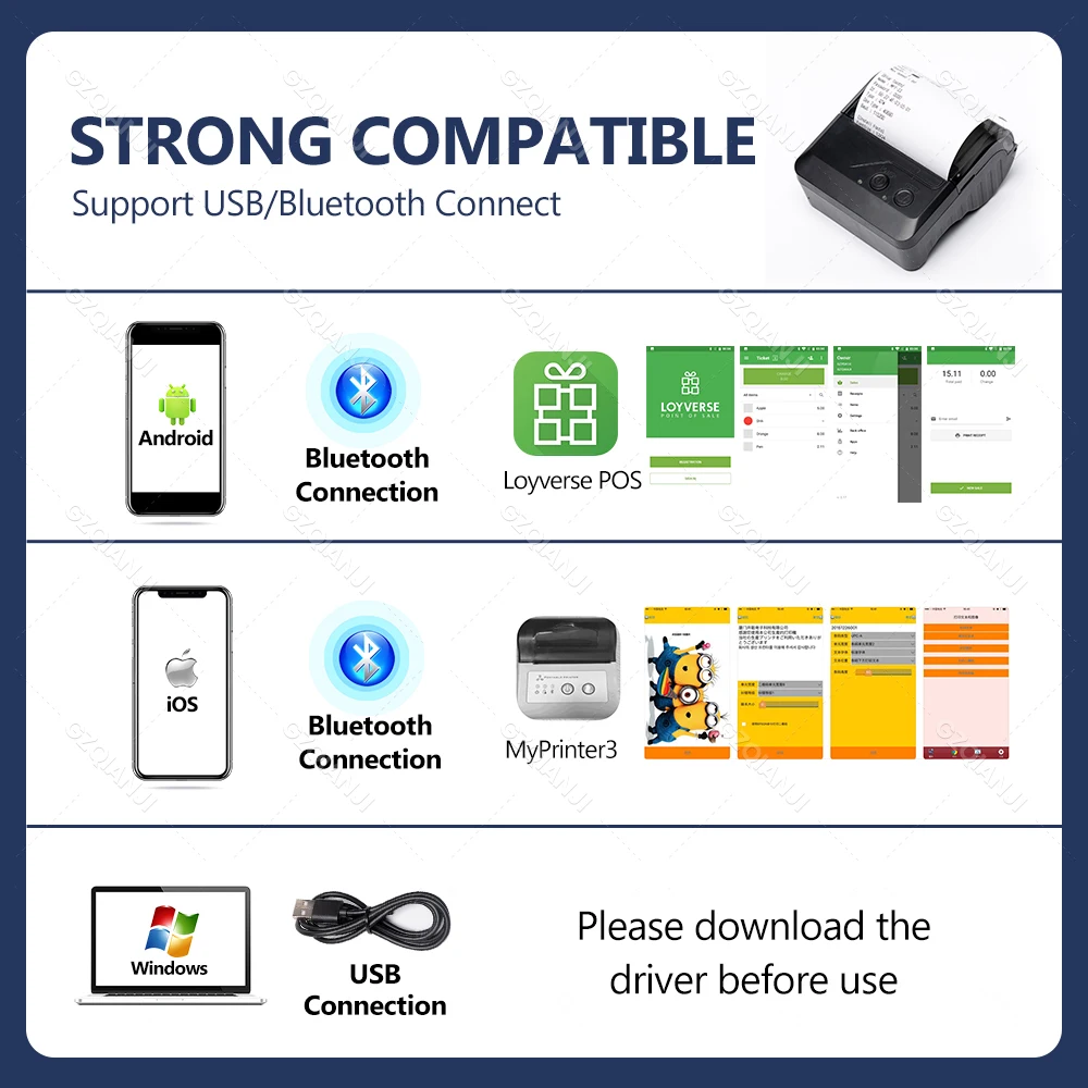 80mm Thermal Printer Portable Receipt Ticket Wireless Bluetooth Mobile Pocket Bill Makers Impresora Android Loyverse POS 3-inch