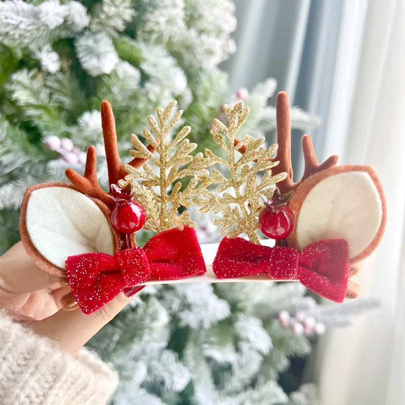 Christmas Antler Hair Clips Pendants Xmas Ornaments Merry Christmas Decor Gift for Girl Elk Hair Accessories Happy New Year