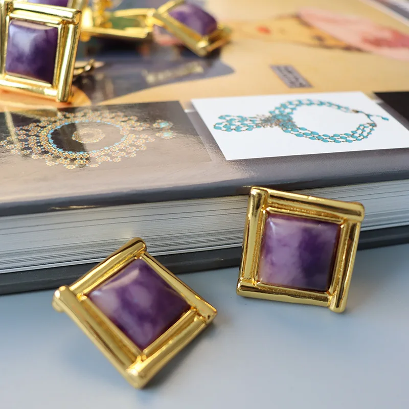 

Vintage Natural Blue Crystal Square Earrings For Women Jewelry Runway Party T Show Fancy Trendy Boho INS Japan