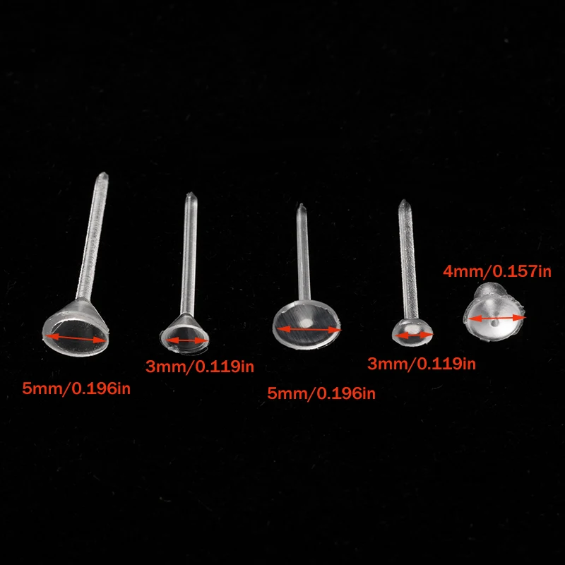 500 Paar 3/4/5 mm unsichtbare Kunststoff-Ohrringe, leere Stifte mit transparenter Silikonrückseite, kleiner Kopf für Ohrzubehör, DIY-Zubehör – Detail 1