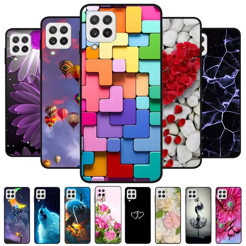 Black Silicone Soft Case with Lion and Wolf Design - Protective Shell for Samsung Galaxy A22/A22s 5G
