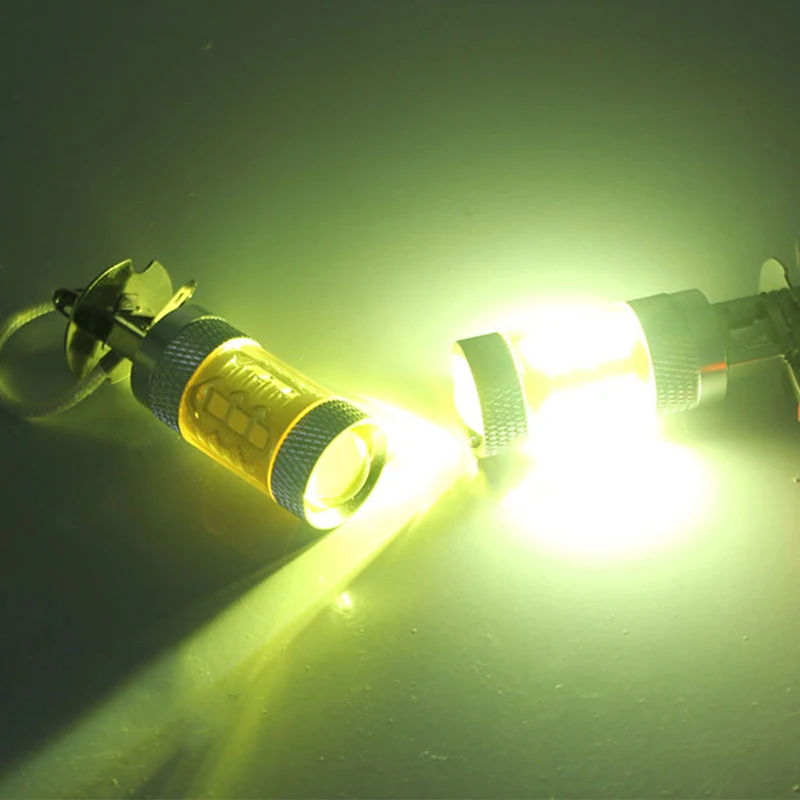 고휘도 LED 자동차 안개등 전구, 노란색 고출력 트럭 1500lm H3 80W 16SMD 저전력 소비 및 저열, 12-24V, 2 개 세트