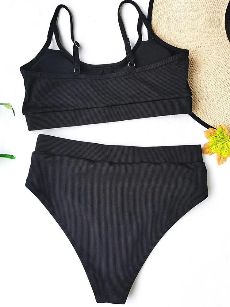 Sexy Ribbed High Waist Bikini Female Swimsuit Women Swimwear Two-pieces Bikini set Bather Bathing Suit Swim Summer Beachwear