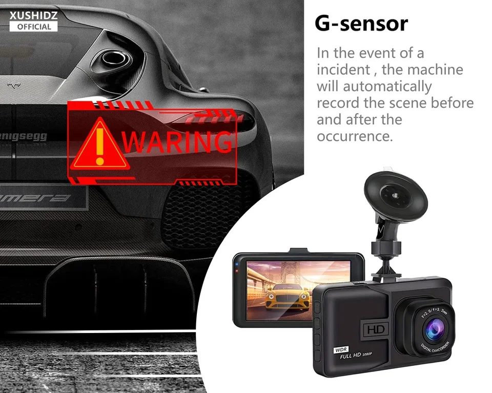 XUSHIDZ NUOVA Dash Camera HD 1080P con registrazione in loop, DVR per auto, videoregistratore per veicoli, visione notturna, monitoraggio parcheggio 24 ore su 24_voghion.com