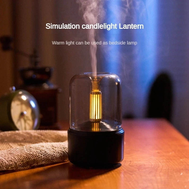 Home Aromatherapy Machine Ultrasonic Atomizer Simulation Candlelight LED Bedside Lamp Bedroom Low Noise Humidity