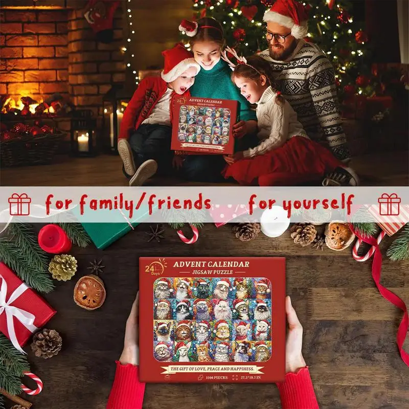Happy Christmas Cats Advent Calendar Jigsaw Puzzle 24 Day Countdown Kit Surprise Gifts Children Fans Decoration