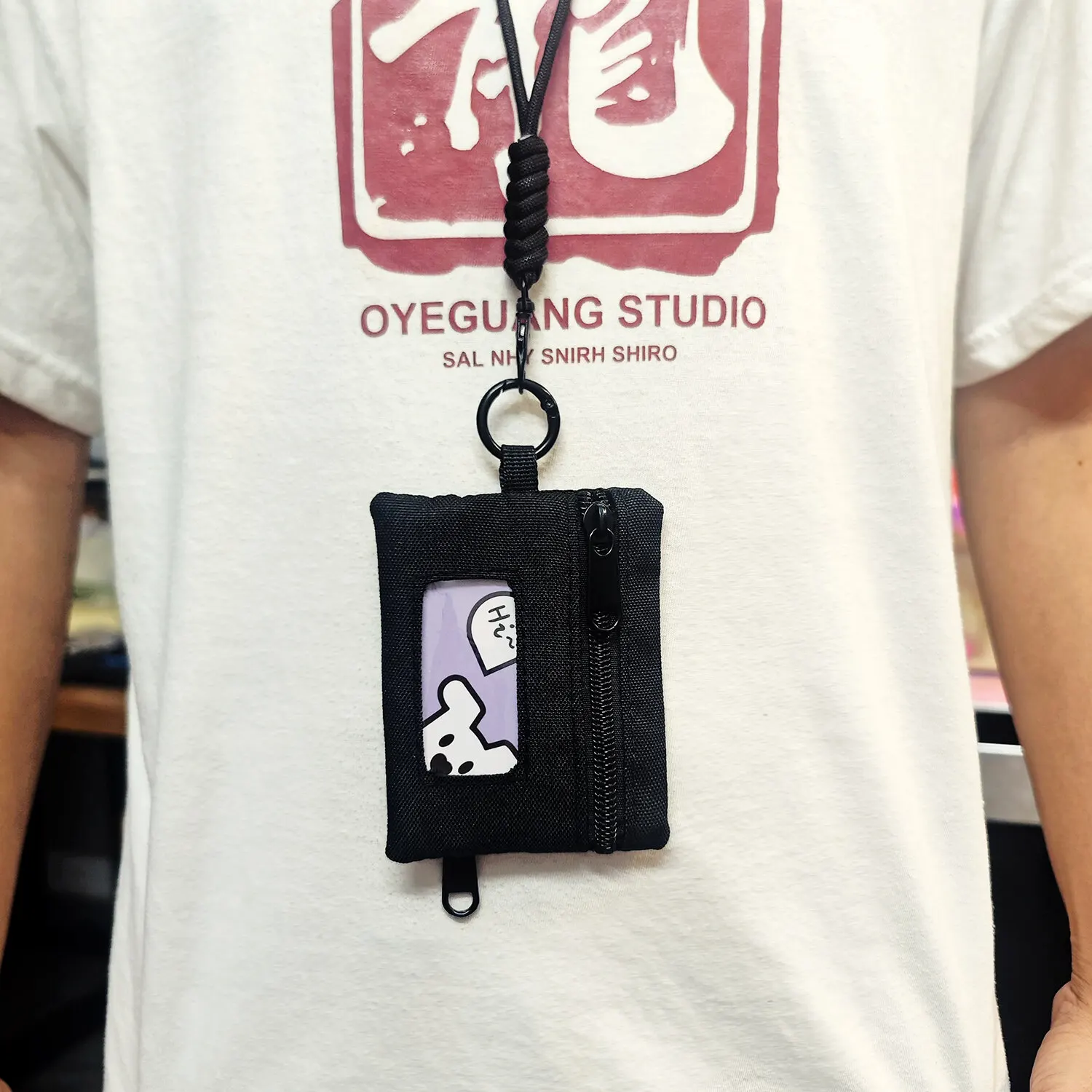 ID Transparent Window Small Wallet with Neck Lanyard Mini Coin Card Holder Zipper Pouch ins Key Bag Subway and Bus Card Cases