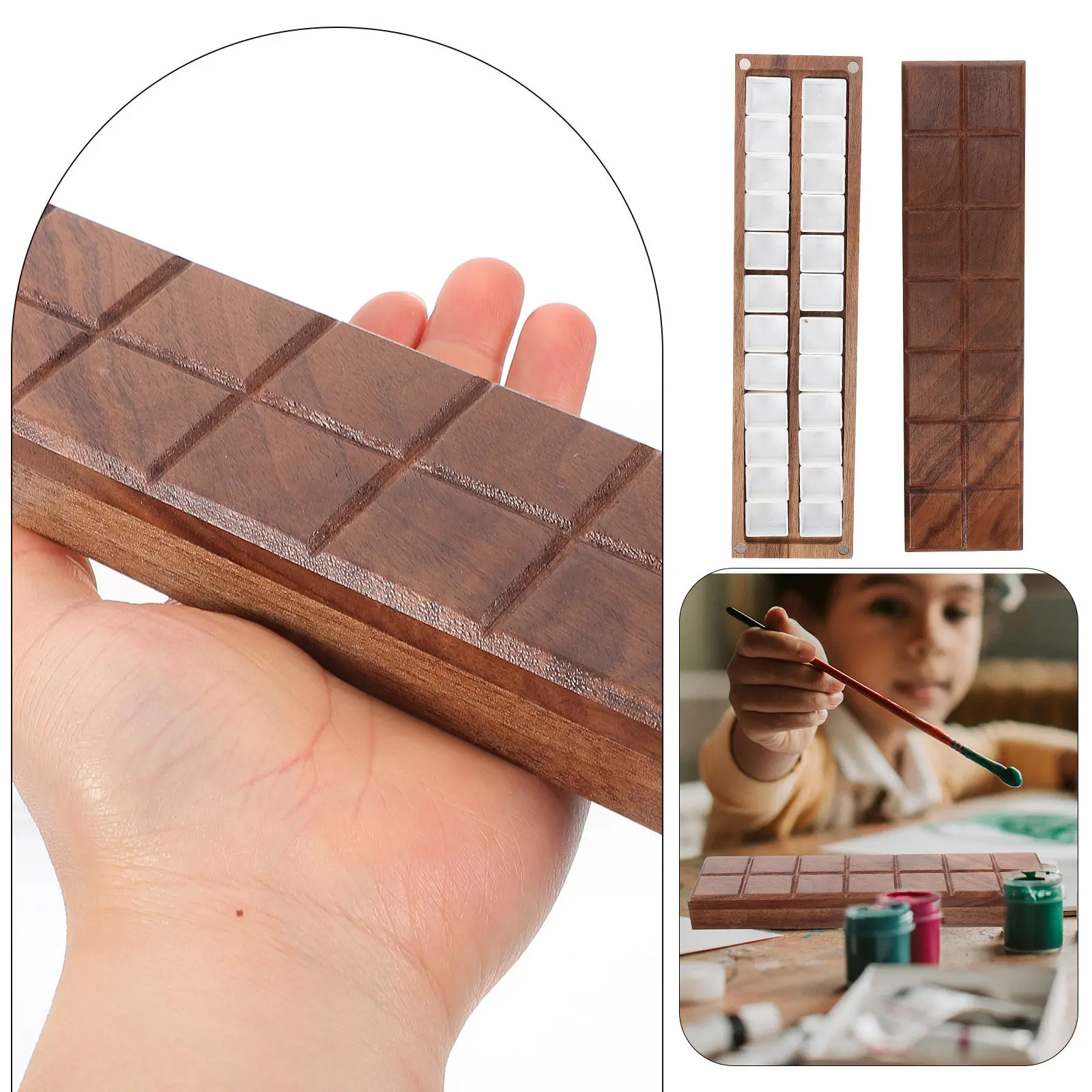플라스틱 수채화 혼합 상자 목재 소재 가볍고 청소가 용이한 휴대용 빈 안료 홀더 페인팅 컬러 혼합 상자 페인트