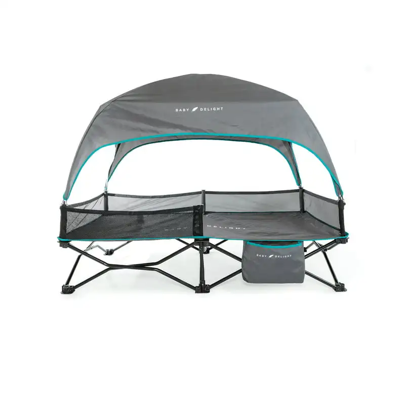 

Go with Me Bungalow Deluxe Portable Cot, Toddler Travel Bed, Indoor/Outdoor, Sun , Grey & Teal