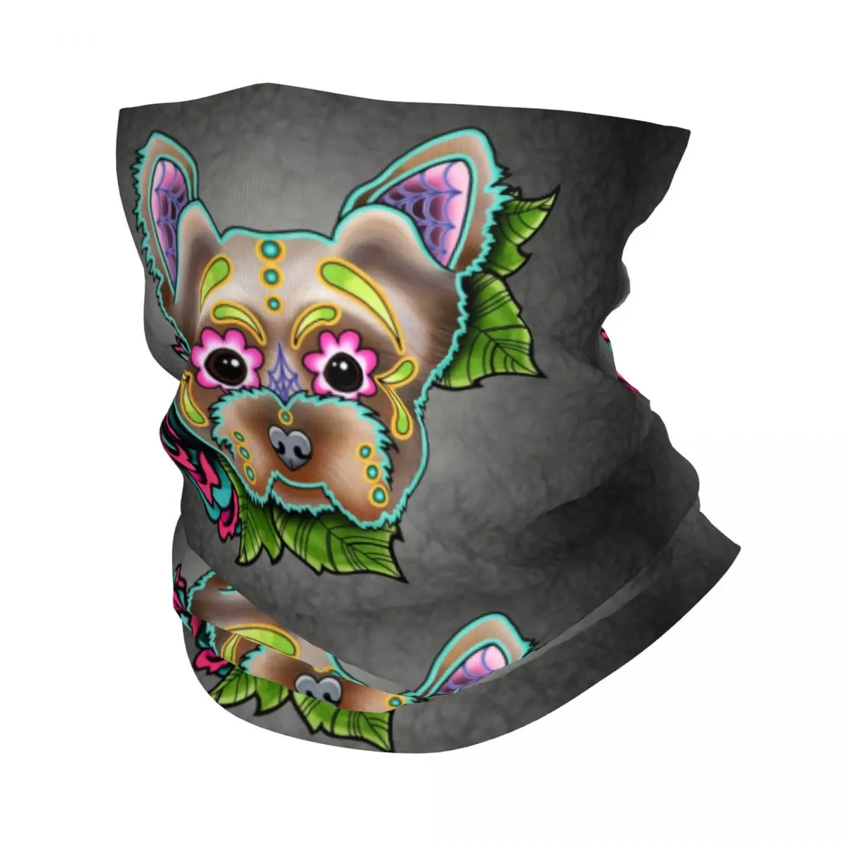 

Day Of The Dead Sugar Skull Yorkie Dog Bandana Neck Gaiter Windproof Face Scarf Cover Yorkshire Terrier Headband Tube Balaclava