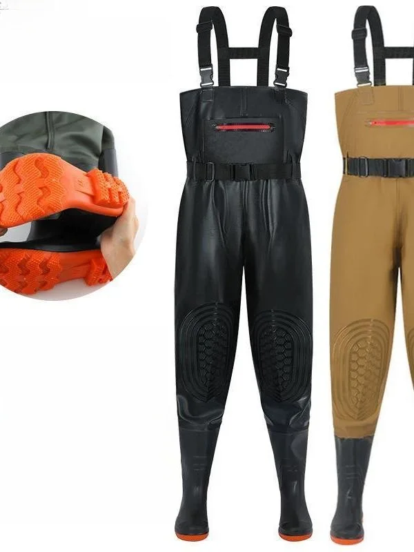두꺼운 방수 낚시 레인 팬츠 유니섹스 슬림핏 레인 팬츠 가죽 조인트 풀 비프 텐..