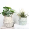 Boho Decor Striped Wicker Storage Baskets Handmade Collapsible Laundry Basket Patchwork Seaweed Flower Belly Garden Flower Pot 1