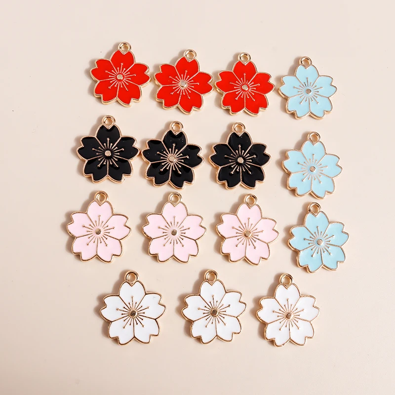 20 Stück 17 x 20 mm niedliche Emaille-Sakura-Blumen-Charms-Anhänger für die Herstellung von Halsketten, Ohrringen, Armbändern, DIY-Handwerk, Schmuckzubehör