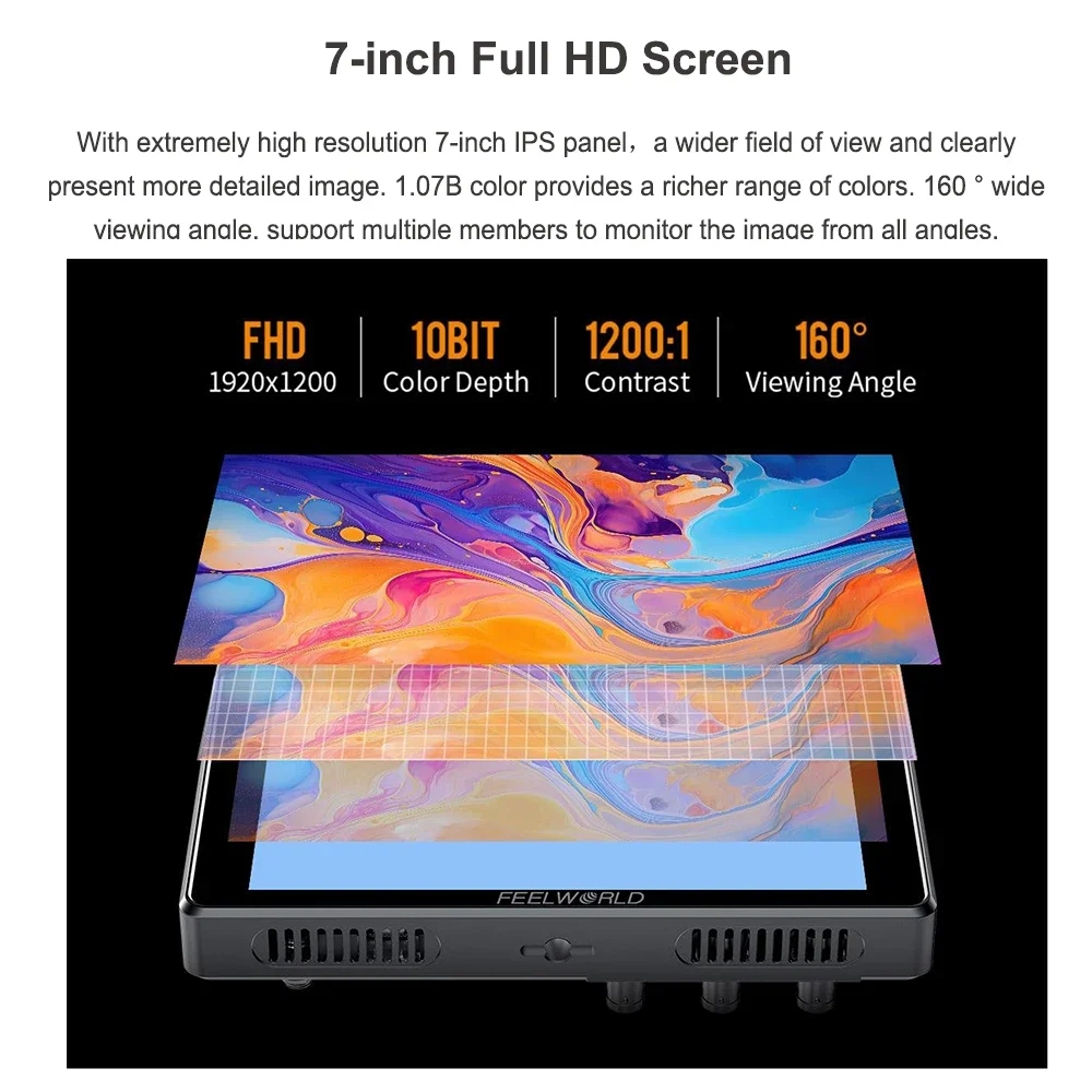 FEELWORLD S7 12G-SDI HDMI2.0 Camera Field Monitor 7 inch 4K HDMI HDR/3D LUT 16:10 IPS Panel Touch Screen Display with Waveform