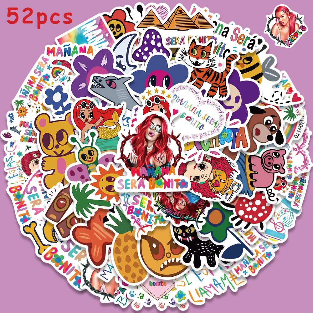 52pcs Manana Sera Bonito Singer Stickers Aesthetic Decals Laptop Luggage Guitar Skateboard Fridge Notebook Graffiti Sticker 10 30 52pcs firefighter series stickers diy motorcycle phone guitar laptop travel luggage classic kid sticker toys