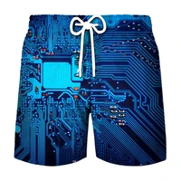 Circuit Board Graphic Shorts Pants Men Summer Hawaii Beach Shorts 3D Printing Electronic Chip Cool Swimsuit Gym Surf Swim Trunks 2