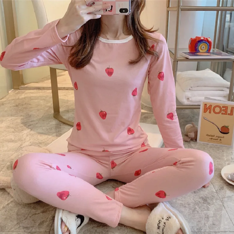 Thin Flannel Women's Pajamas Sets Autumn Winter Sleepwear Printed Velvet Slim Pyjama Ladies Pijama Mujer 2 Piece Pjs Homewear