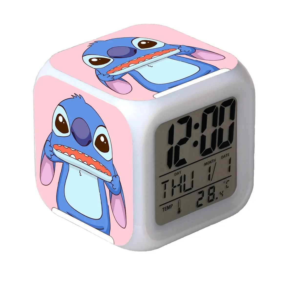 Anime Stitch Alarm Clock Colorful Glowing LED Stitch Cartoon Simple Fashion  Cute Clock Children Bedroom Decoration Gifts