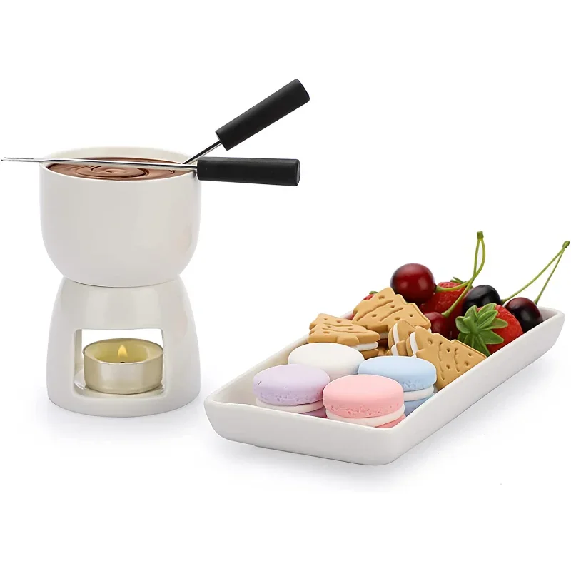 Mini Fondue Set with Candle/fork Ceramic Fondue Pot Swiss Cheese Chocolate Melting Hotpot Set with Fork