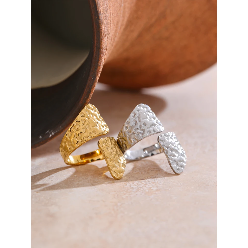 Yhpup Adjustable Stainless Steel Metal Hammer Geometric Ring