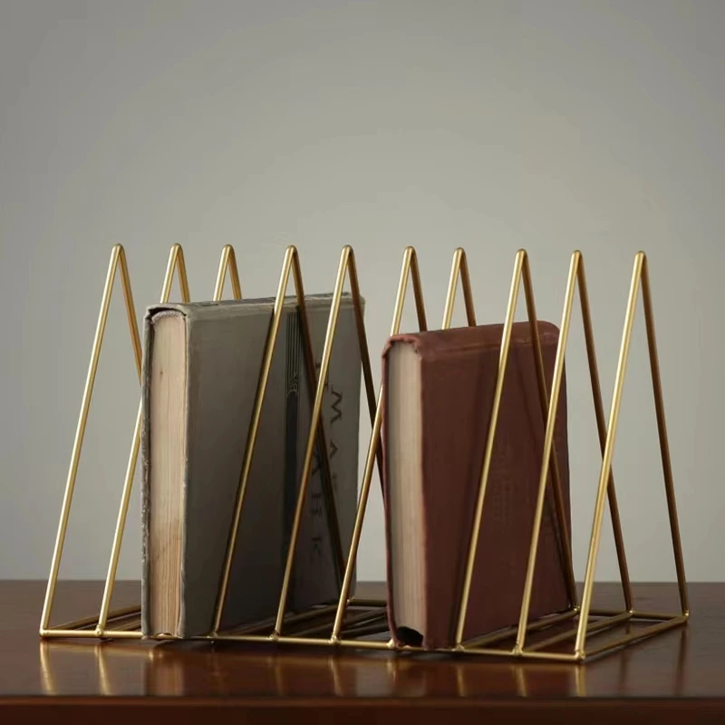 Nordic Simple Iron Triangle Bookshelf Magazine Shelf Living Room Study Desktop Storage Decorative Bookstand