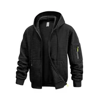 Mens Waffle Jacket Simple Stylish Autumn Winter Sportwear Warm Casual Multiple Pockets Outwear Zip Up Hooded Coats for Men