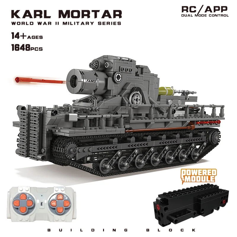 

Немецкая армия Второй мировой войны, модель Карла, строительный танк, детское военное оружие, кирпичи с дистанционным управлением, набор игрушек для мальчиков