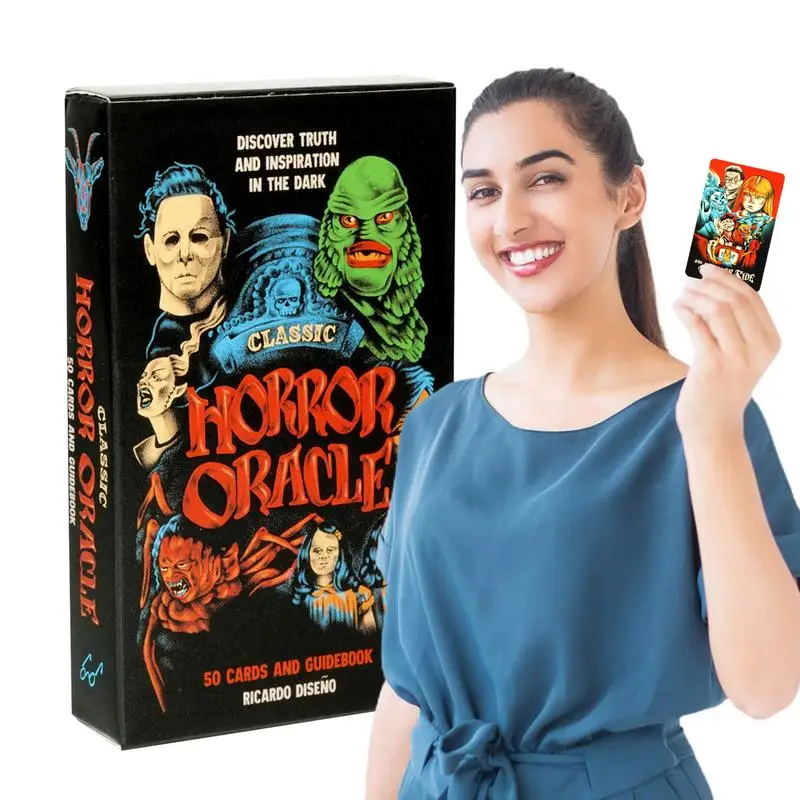 Classic Horror Tarot Cards Psychological Oracle Deck Portable Classic Horror Oracle Full English Version 50-Card Cards Game 2